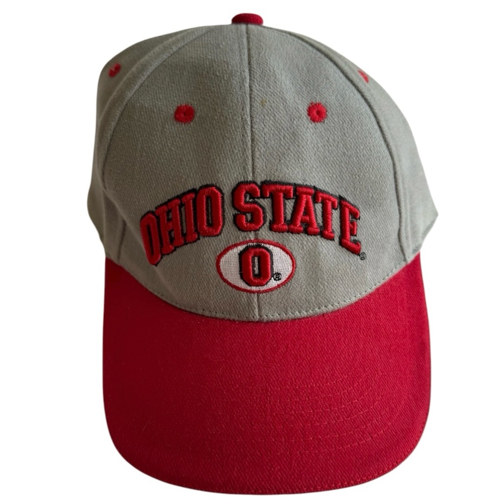 Ohio State Buckeyes Football Cap Adjustable Strapback Hat Gray and Red Cotton